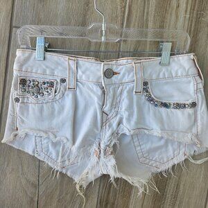 True Religion White Joey Cut-Off Shorts White